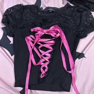 Dolls kill black and pink corset top M